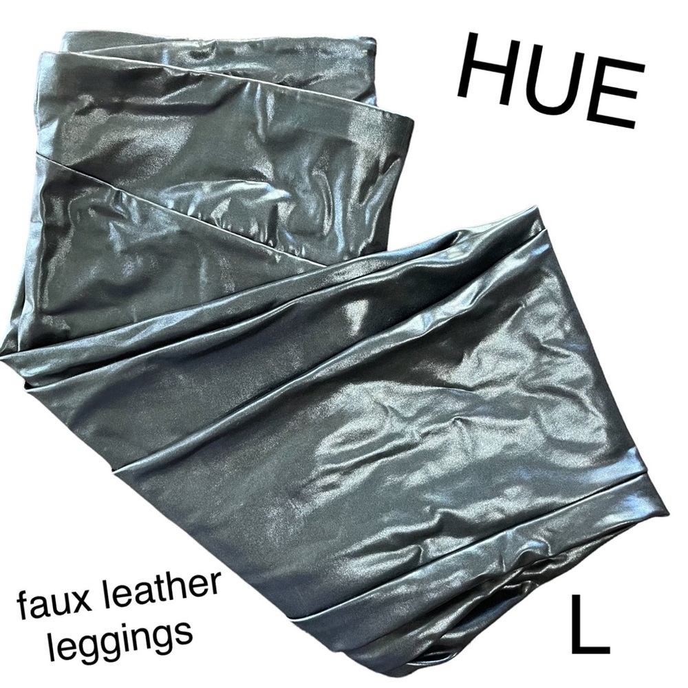 HUE Black Faux Leather Leggings Women's Size Large
